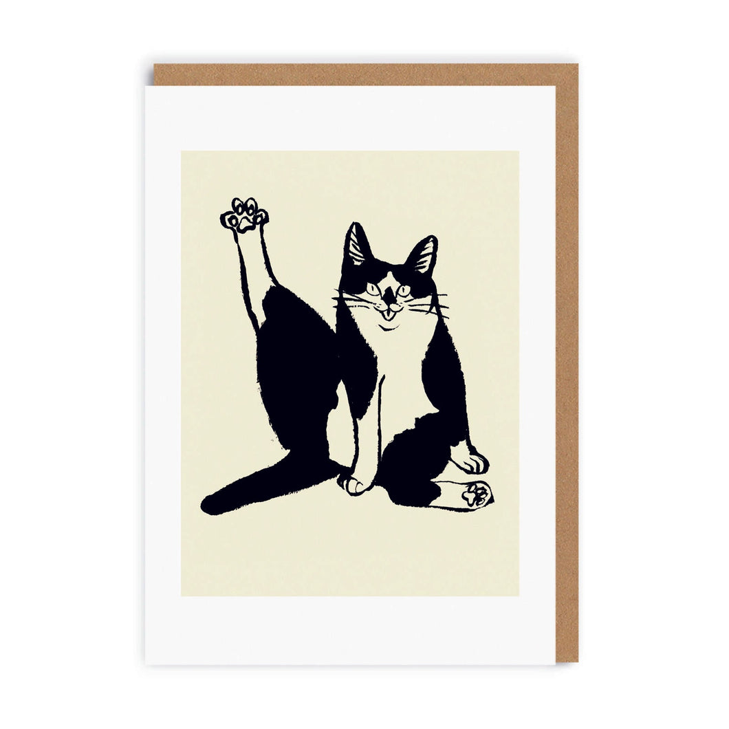 Black & White Cat Pose Greeting Card & Kraft Envelope