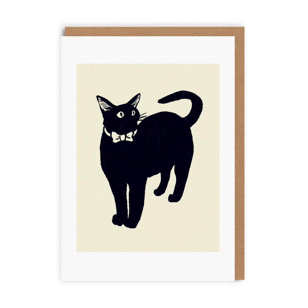 Black Cat In Bow Tie Greeting Card & Kraft Envelope